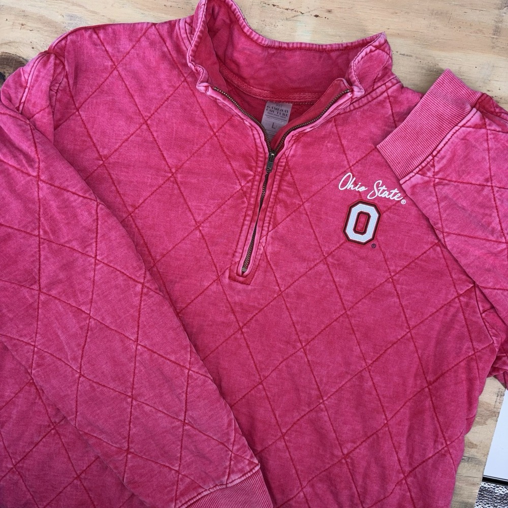 GameDay Couture Ohio State Buckeyes OSU Chic Quilted 1/2 Zip Pullover Large Red